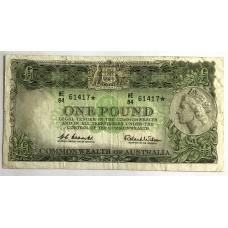 AUSTRALIA 1961 . ONE 1 POUND BANKNOTE . COOMBS/WILSON . STAR NOTE